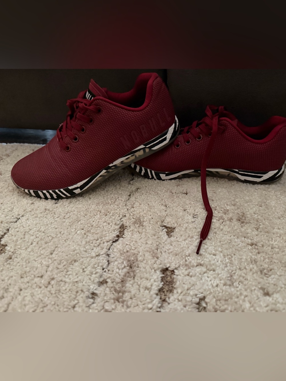 NOBULL Burgundy Athletic Shoes with Zebra-Print Midsole
